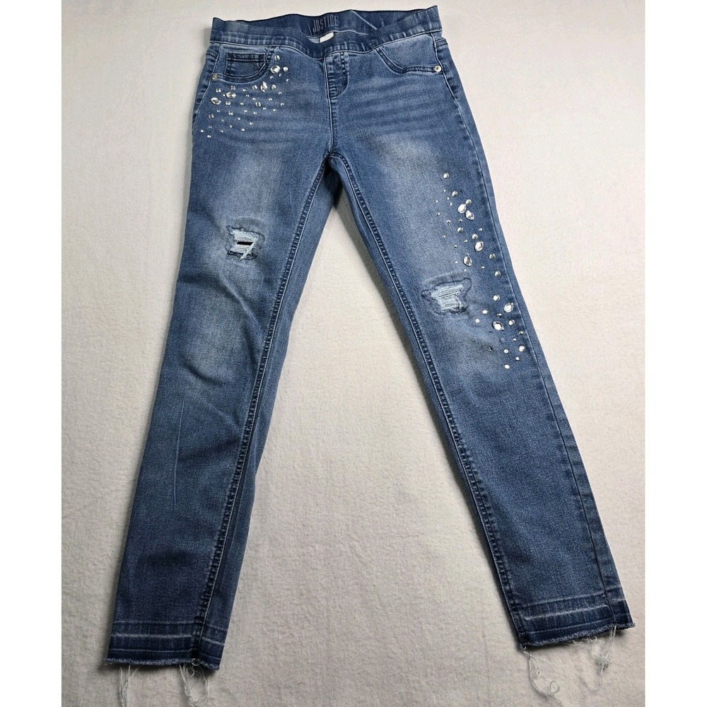 Justice Mid Rise Leggings Youth Girls SZ 16 Rhinestone Embellishments Distressed